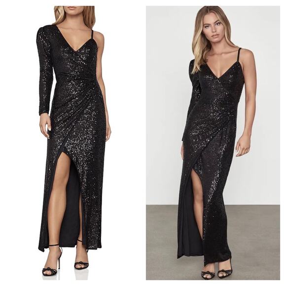 BCBGMAXAZRIA One-Sleeve Sequin Gown Size Small Sparkle Event Cocktail Wedding - Picture 1 of 15